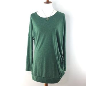 Women's Green Wooden Button Accented Long Tunic Size XL